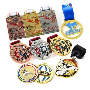  卸売金属メダルカスタムロゴゴールドシルバー銅カンフーメダルスポーツ3D柔道柔術空手テコンドーメダル賞