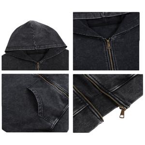 TKAN414D – Sweat à capuche zippé vintage délavé pour homme, en molleton 100 % coton, coupe oversize, style streetwear, effet soleil émaillé - Product Image 3