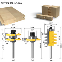 Mata Router pertukangan 2 buah, pisau lem jari terbalik, Set mata Router lidah Slot T 1/4 inci