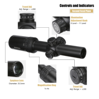Lunette de visée télescopique compacte OEM d'usine LPVO 1-4X24 SFP avec illumination rouge à fibre optique et 11 niveaux de luminosité
