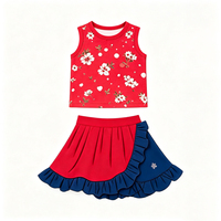 Conjunto de Verano Informal para Niñas, Camiseta sin Mangas y Falda con Volantes, Conjunto de Dos Piezas con Bloques de Color, Tela de Yoga