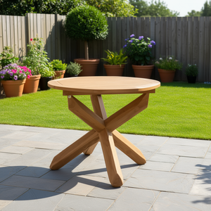 Mesa de Comedor de Madera de Teca Sólida para Patio, 35.4 Pulgadas de Diámetro, Diseño Rústico para Exteriores - Product Image 2