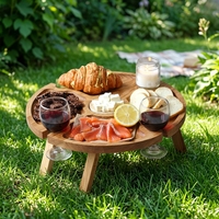 Table pliante en bois écologique moderne YOZON avec plateau central amovible et porte-verre pour le camping