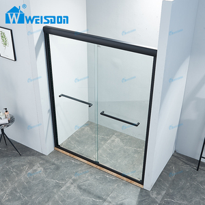 Weisdon giá thấp Matte Đen phòng tắm đôi trượt khung nhôm Tempered Glass vòi hoa sen cửa - Product Image 2