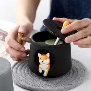 Shamitao - Juego de Tazas de Cerámica 3D con Diseño de <span class=keywords><strong>Shiba</strong></span> Inu, Tapa y Cuchara, Taza de Café de Gres Ecológico de 420 ml, con Logotipo Personalizado, Regalos Empresariales - Product Image 3