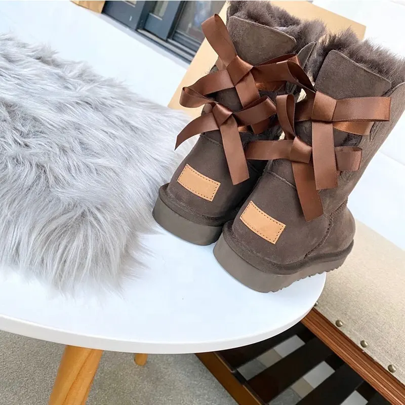 Winter Boot Sheepskin Shoes Genuine Skin Middle Tube Funky Logo Snow Boots Real Fur 2021 New Fuzzy Designer Ankle Waterproof