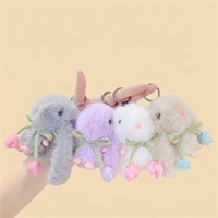 Porte-clés en peluche lapin aux longues oreilles multicolores, pendentif lapin en peluche doux et mignon, jouet animal pour breloques de sac et cadeaux, vente en gros