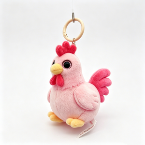 Custom Pink Cartoon Chicken Plush Keychain Embroidered Stress Relief <b>Keyring</b> & Backpack <b>Charm</b> - Product Image 6