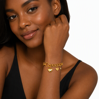 Bracelet H&C étanche en acier inoxydable plaqué or 18 carats avec breloques cœur, chaîne cubaine, chaîne ovale, chaîne câble et zircons cubiques mélangés, bijoux hip-hop