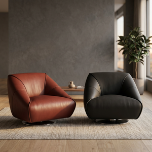 Modern PU Leather Swivel Armchair With Metal Legs Solid Back Leisure Chair <b>For</b> Living Room Furniture - Product Image 3