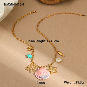 18K chapado en oro de acero inoxidable Seashell Starfish Ocean Style Collar para mujer verano playa vacaciones joyería minimalista - Product Image 6