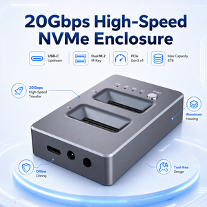 Station d'accueil double baie pour SSD NVMe PCIe Gen3x4 M.2, clonage hors ligne, 20 Gbit/s USB3.2 Gen2x2, en aluminium, compatible 2230/42/60/80, jusqu'à 8 To, clé M, ODM - Product Image 4