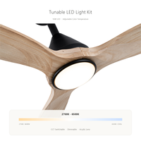 Ventilateur de plafond avec kit d'éclairage LED de 44 pouces, moteur DC, 3 pales en pin massif, télécommande WiFi pour salon et chambre à coucher