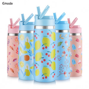Petite bouteille d'eau portable brevetée Emode pour enfants avec couvercle sans BPA et double paroi en acier inoxydable avec paille - Product Image 2
