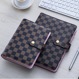 Luxury Leather Brown Checkered Planner Notebook,White Checkboard Loose Leaf Diary,Checkered A5 A6 Binder With Snap Button