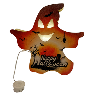 Decoración de mesa de fantasma de madera con luz LED de Halloween alimentada por batería para el porche de la pared del hogar y colgante de fiesta - Product Image 1