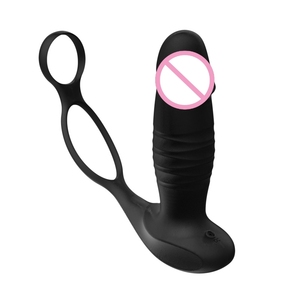 9 Speed Thrusting & Vibration Silicone Anal Plug Dual Ring Lock <span class=keywords><strong>Prostate</strong></span> Stimulator Unisex Massager Sex toy. - Product Image 1