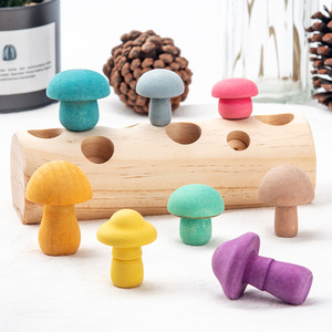Jeu de cueillette de champignons en bois 26x13x6cm, jouet éducatif pour bébés, développement des compétences de reconnaissance des couleurs - Product Image 1