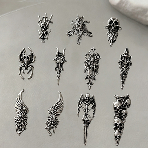 10 Pezzi Decorazioni per Unghie Gotiche in Metallo Teschio Ragno Ala Lancia <span class=keywords><strong>Borchie</strong></span> 3D Punk Scuro Halloween per Manicure - Product Image 5