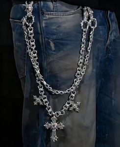 Cadena para pantalón con cruz engastada en moissanita VVS, chapada en oro sobre plata de ley 925, cadena para jeans y billetera, joyería de estilo hip-hop y streetwear. - Product Image 1