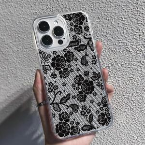 Funda de Teléfono Vintage <span class=keywords><strong>con</strong></span> Encaje Floral, Malla Transparente de TPU a Prueba de Golpes <span class=keywords><strong>con</strong></span> Diseño de Rosas para iPhone 16 15 14 13 12 11 Pro Max, Estilo Coquette - Product Image 1