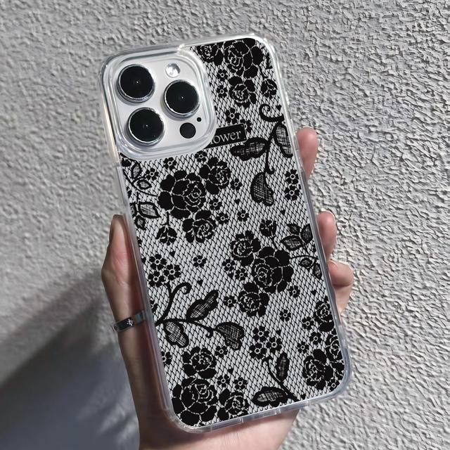 Vintage Lace Floral Phone Case Rose Flower Mesh Clear TPU Shockproof Cover for iPhone 16 15 14 13 12 11 Pro Max Coquette Style