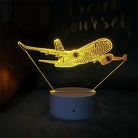 Veilleuse romantique en forme d'avion à illusion 3D créative avec base tactile LED pour décorer les cadeaux d'anniversaire