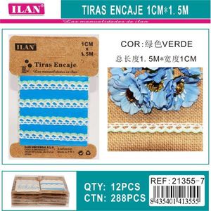 Cinghie in pizzo Ilan 1 cm x 1,5 m verdi per artigianato e cucito - Product Image 3