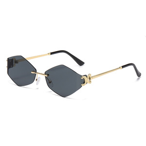 Lunettes de soleil sans monture en forme de diamant, monture en métal doré, protection UV400, pour femmes, type 3, verres en PC - Product Image 5