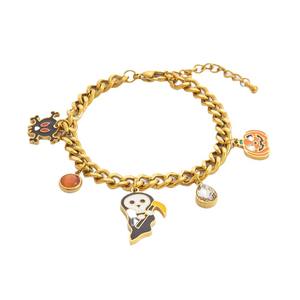 Conjunto de Joyería de Halloween, Acero Inoxidable, Chapado en Oro de 18K, Colgante de Calavera de Dibujos Animados, Unisex para Fiestas - Product Image 5