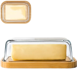 Vassoio di servizio di bambù con copertura di vetro trasparente burro piatti tagliere coperchio trasparente per il cibo che serve - Product Image 1