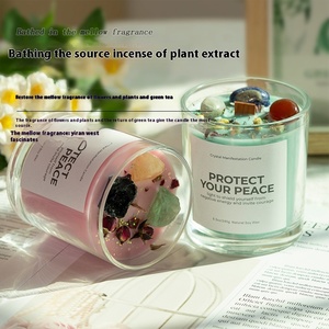 เทียนหอมอโรมาเธอราพีทำมือคุณภาพสูงจากขี้ผึ้งถั่วเหลืองแบบเป็นมิตรต่อสิ่งแวดล้อมในขวดแก้ว ไส้เทียนทำจากฝ้าย 100% ประดับคริสตัลสโตน เหมาะสำหรับงานปาร์ตี้ทันสมัย ขายส่ง - Product Image 3