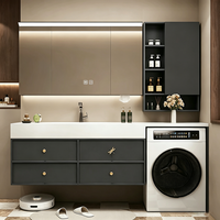 Ensemble de meuble-lavabo moderne flottant avec espace intégré pour machine à laver, éclairage LED et miroir médical anti-buée