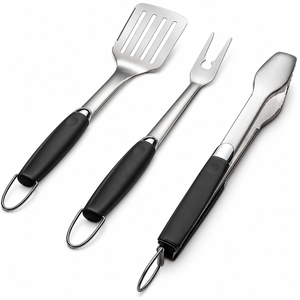 Ensemble d'outils de barbecue en acier inoxydable 3 pièces, pinces longues en plastique, spatule, fourchette, résistant à la chaleur, accessoires de barbecue au charbon de bois pour l'extérieur - Product Image 3