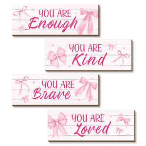 Wooden Wall <b>Signs</b> Rectangle Pink English Home Decor Hanging Items For Bedroom <b>Bathroom</b> Living Room Valentine'S Day - Product Image 5