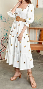 Vestido Midi de Verano para Mujer, Sencillo y Elegante, con Mangas <span class=keywords><strong>Campana</strong></span>, de Algodón Ecológico - Product Image 3