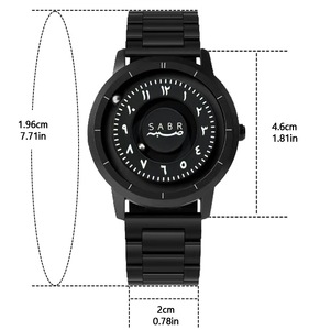 Montre homme SABR à mouvement à quartz, bracelet en acier inoxydable, <span class=keywords><strong>cadran</strong></span> <span class=keywords><strong>noir</strong></span> arabe, aiguille à défilement, boule magnétique - Product Image 3