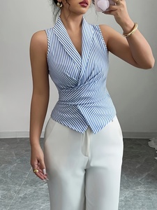 <span class=keywords><strong>เสื้อ</strong></span>คอวี<span class=keywords><strong>แขน</strong></span><span class=keywords><strong>กุด</strong></span>ลายทางย้อนยุคของ<span class=keywords><strong>ผู้หญิง</strong></span>เสื้อพิมพ์แบบกำหนดเอง - Product Image 4