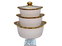 Ensemble de trois marmites à soupe en céramique blanche multifonctionnelles à prix de gros pour dîner et réceptions, idéales pour servir soupes et plats.