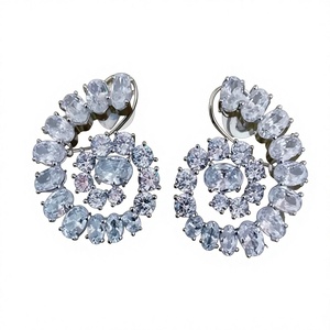 Fashionable Elegant Silver Finish <b>Tops</b> <b>Earrings</b> with Zircon Stone Party Wear Wedding Accessories Mainly Made of Brass for Gifts - Product Image 2