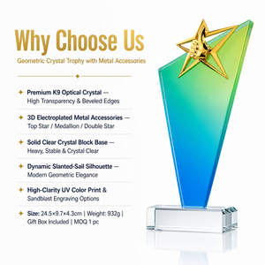 Trofeo de Cristal Personalizado con Estrella de Cinco Puntas, Adorno Dorado con Color Degradado, Premio para Empleados, Reunión Anual de Equipo, Venta al Por Mayor - Product Image 2