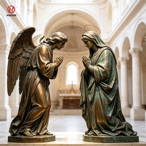 Statue en bronze de <span class=keywords><strong>l</strong></span>'Annonciation, taille réelle, Archange <span class=keywords><strong>Gabriel</strong></span> et Vierge Marie aux mains jointes en prière, groupe de deux figures, décoration de jardin - Product Image 4