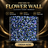 Blaue Blumen 5D Stoff-Blumenwand Hintergrund Künstliche Seidenblumen Kulisse Rein Handgefertigt Modern für Hochzeit Party Event