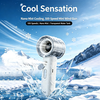 Ventilateur brumisateur portable 100 vitesses, réservoir d'eau de 50 ml, rechargeable par USB, ventilateur personnel à main avec pulvérisation d'eau pour les voyages/le maquillage