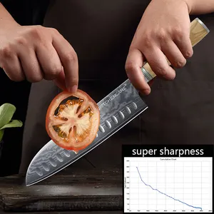 Cuchillo de cocina japonés profesional de acero al carbono KITCHENCARE Messer cuchillo de madera Damasco Santoku Japón
