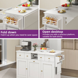Carrito de Cocina Portátil con Isla, Cajones, Almacenamiento Oculto, Gabinetes de Cocina con Ruedas y Cubo de Basura de 10 Galones - Product Image 4