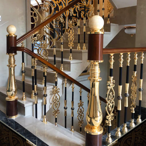 Fournisseurs de premier plan, rampes d'escalier en aluminium de couleur laiton, designs modernes, rampes d'escalier en fer forgé plaquées or de luxe - Product Image 5