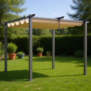 10'x10' Beige Aluminum Retractable Pergola With <b>Sun</b> <b>Shade</b> <b>Canopy</b> Outdoor Contemporary Design - Product Image 2