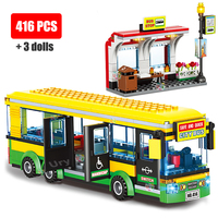 Ensemble de blocs de construction en plastique de 40 pièces pour modèles de véhicules urbains, autobus scolaires jaunes, stations et véhicules publics à un étage, jouets DIY