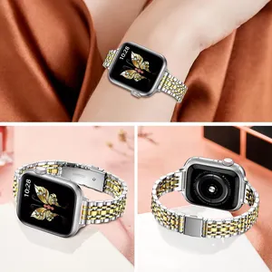 Luxe Vrouwen 7 Kralen Slanke Horlogebandband 38Mm 44Mm Roestvrij Staal Metalen Horlogebandjes Voor Apple Watch Ultra 2 9 8